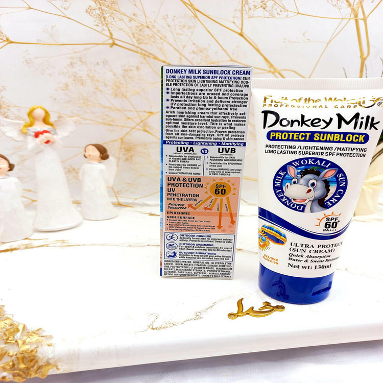 کرم ضد آفتاب بیرنگ صورت، گردن، بدن وکالی SPF 60 مدل شیر الاغ مناسب برای انواع پوست حجم 130 میلیلیتر