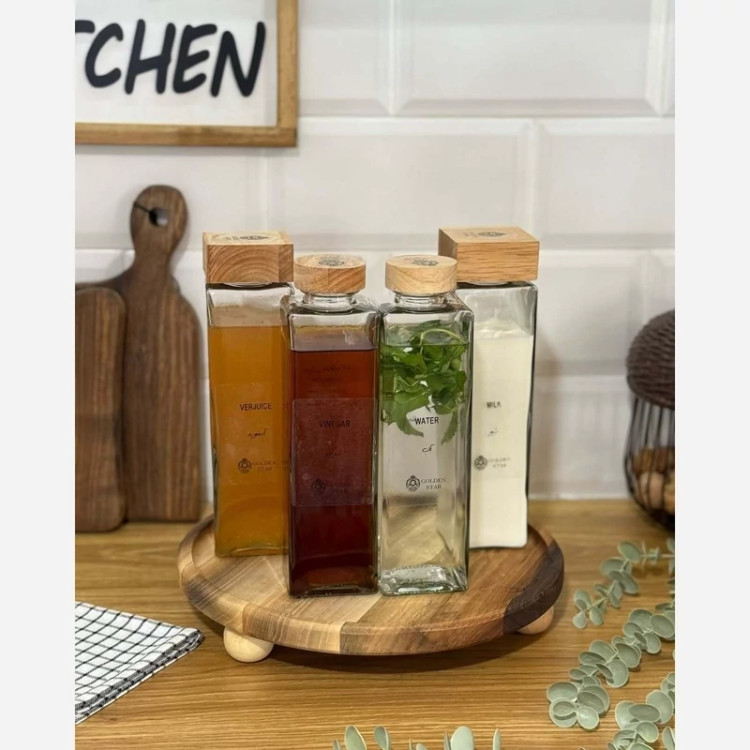بطری شیشه ای درب گرد چوبی گلدن استار Golden Star....کد 122
