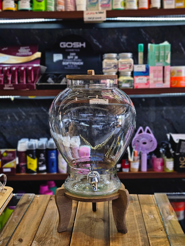 کلمن شیشه ای پایه دار چوبی