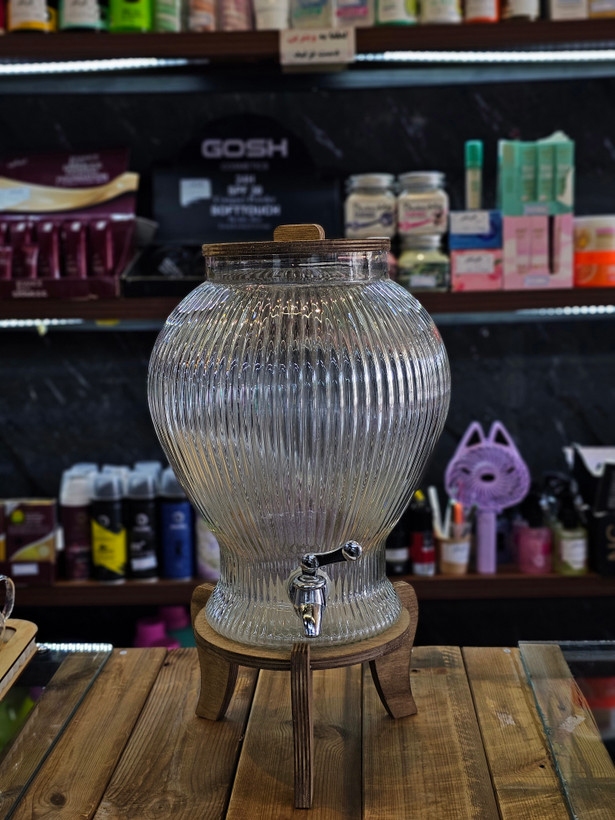 کلمن شیشه ای پایه دار چوبی